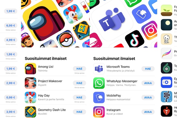 Nämä ovat Applen App Storen vuoden suosituimmat sovellukset ja pelit Suomessa