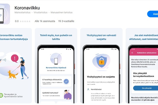 Koronavilkku-sovellus on nyt ladattavissa Huawein AppGallery -sovelluskaupasta