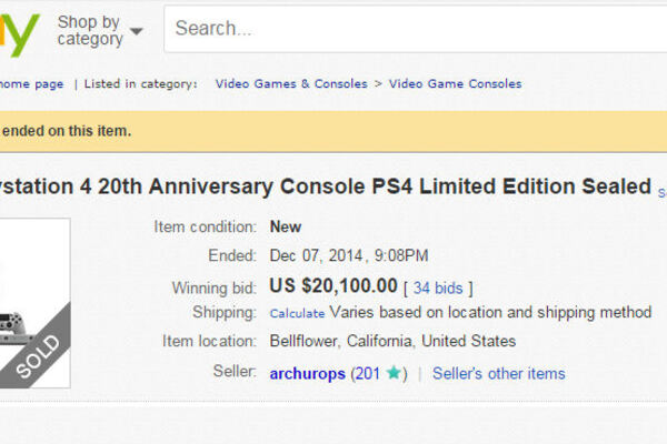 Limited 20th anniversary PS4s selling for thousands on eBay
