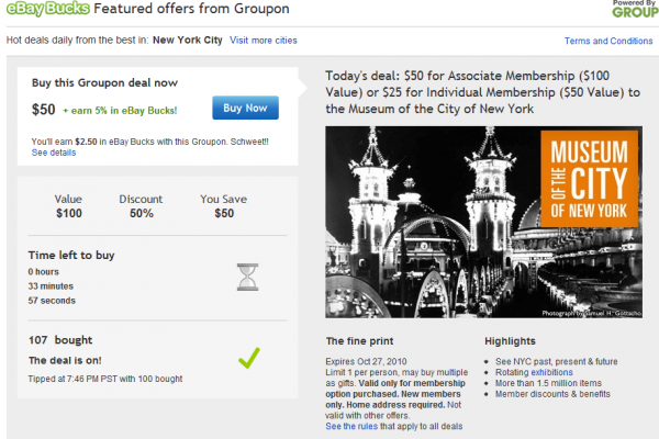 Groupon, eBay team up for kickback deals
