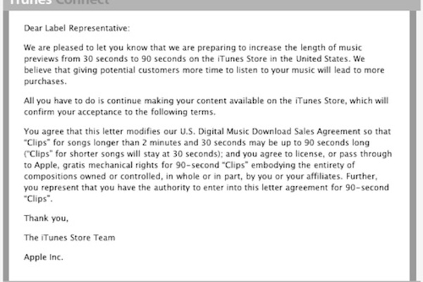 Apple extending iTunes music previews to 90 seconds