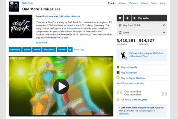 Last.fm adds 90,000 music videos