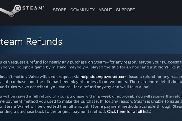 Steam outlines its new refund policy